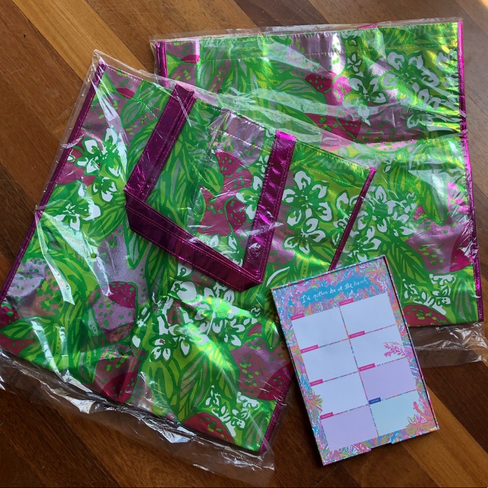 lilly pulitzer bundle—notepad and bags